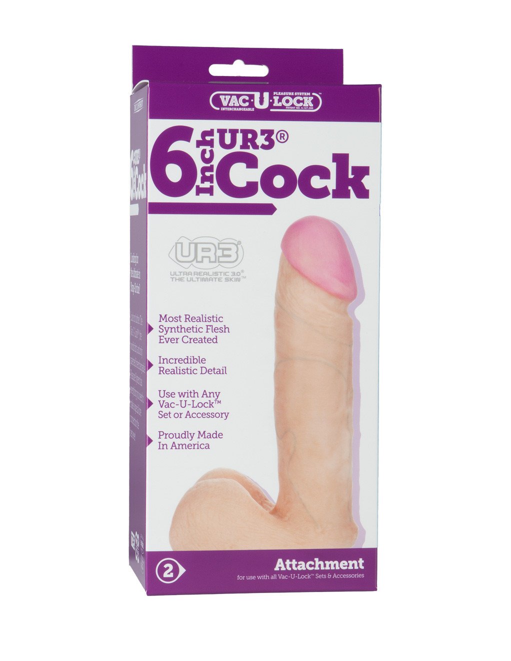 Vac-U-Lock 6 Inch UR3 Dildo- White- Box