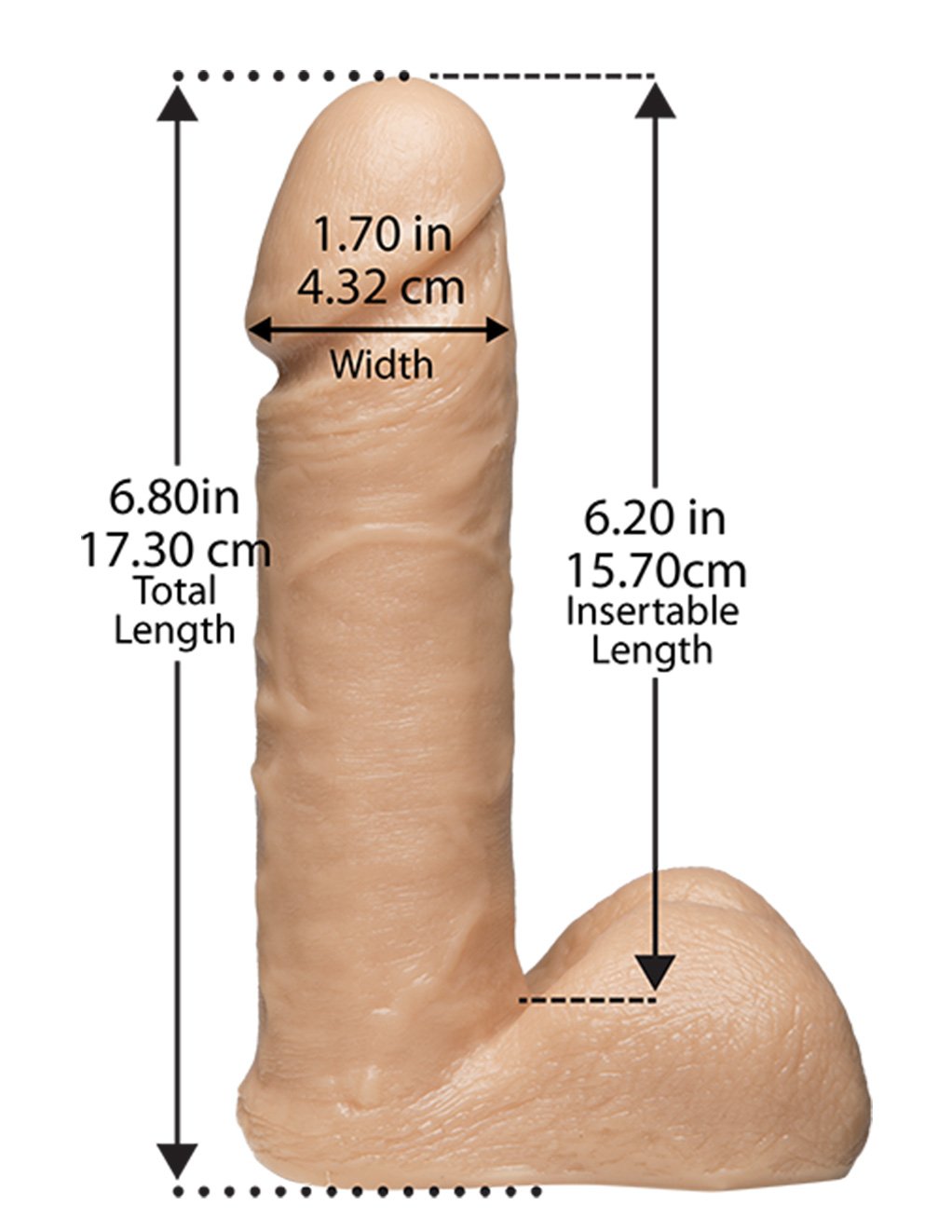 Vac-U-Lock 6 Inch UR3 Dildo- White- Sizing