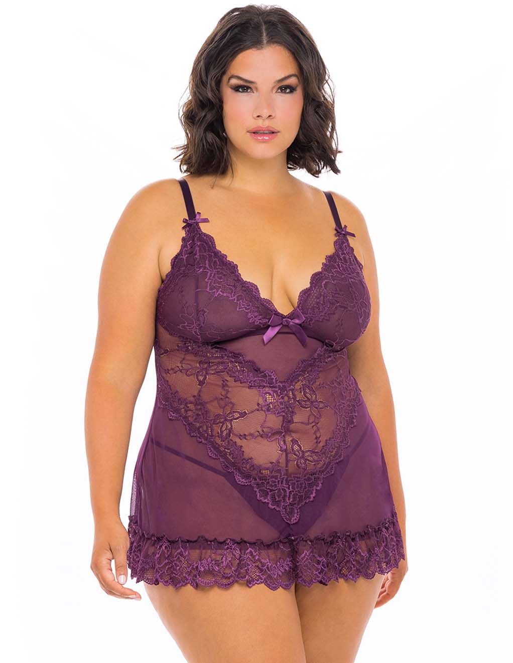 Oh La La Cheri Valentine Babydoll- Italian Plum- Plus- Back