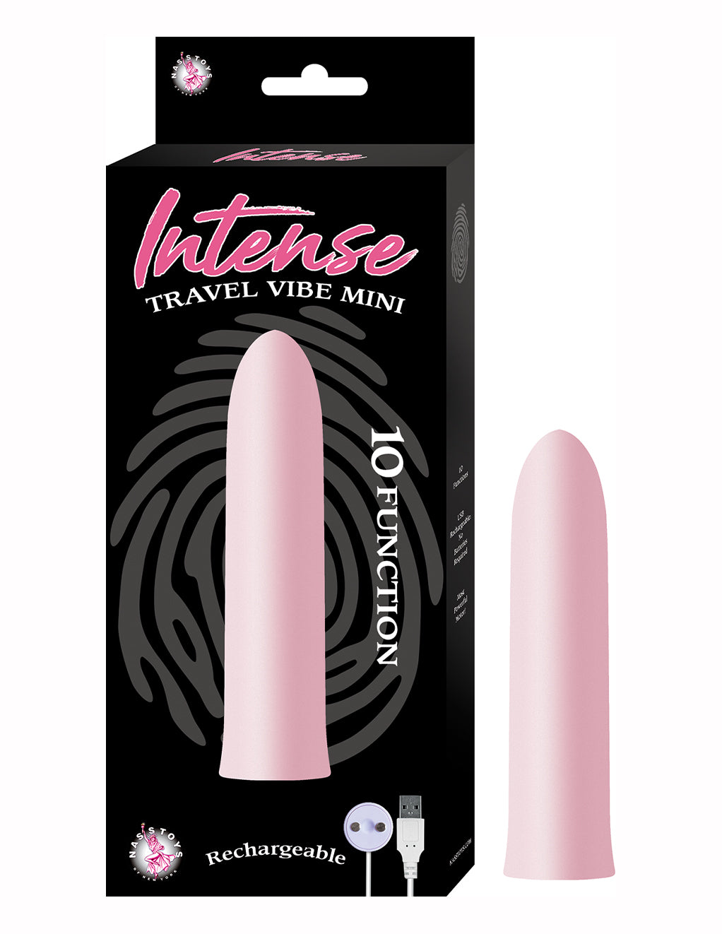 Intense Rechargeable 10 function Travel Vibe Mini- Pink- Front packaging