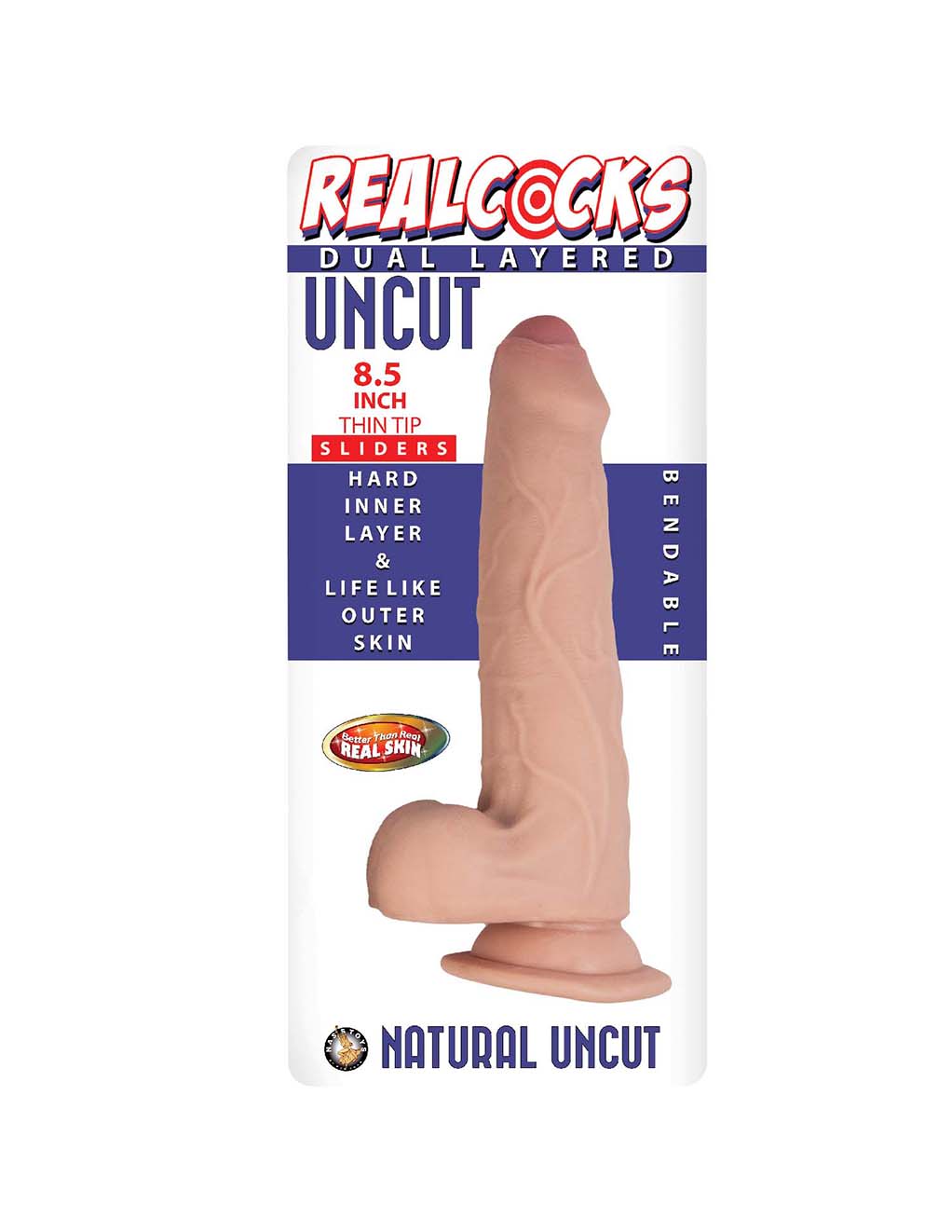 RealCocks Uncut Slider 8.5" Thin Tip- Vanilla- Box