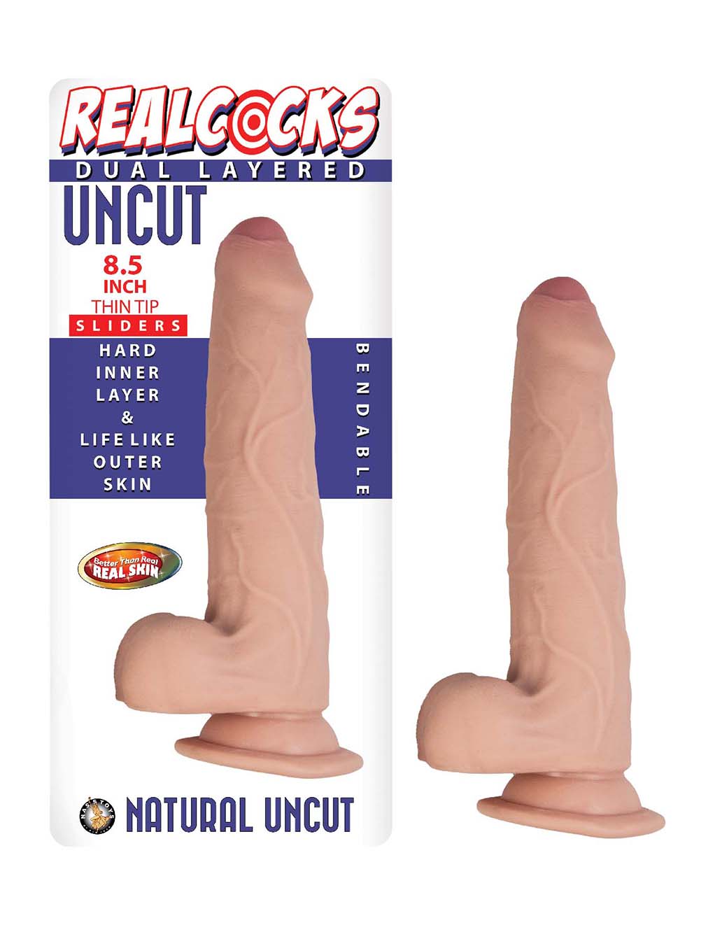 RealCocks Uncut Slider 8.5" Thin Tip- Vanilla- With Box