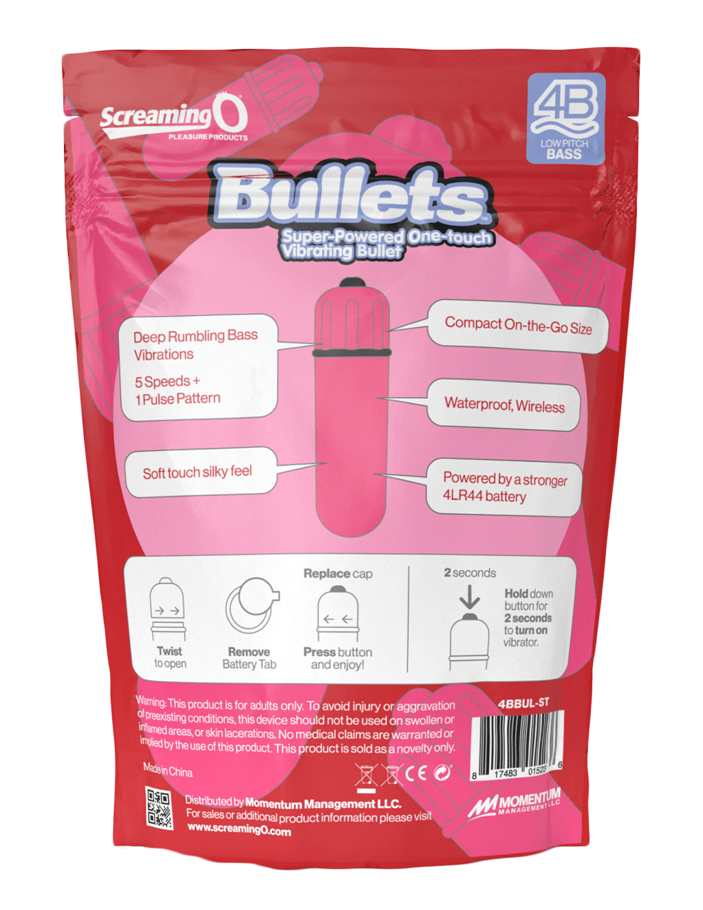 Screaming O 4B Bullet - Back of Packaging