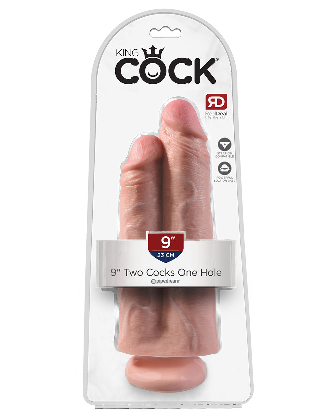 King Cock 9 Inch Two Cocks One Hole Dildo- Vanilla- Package