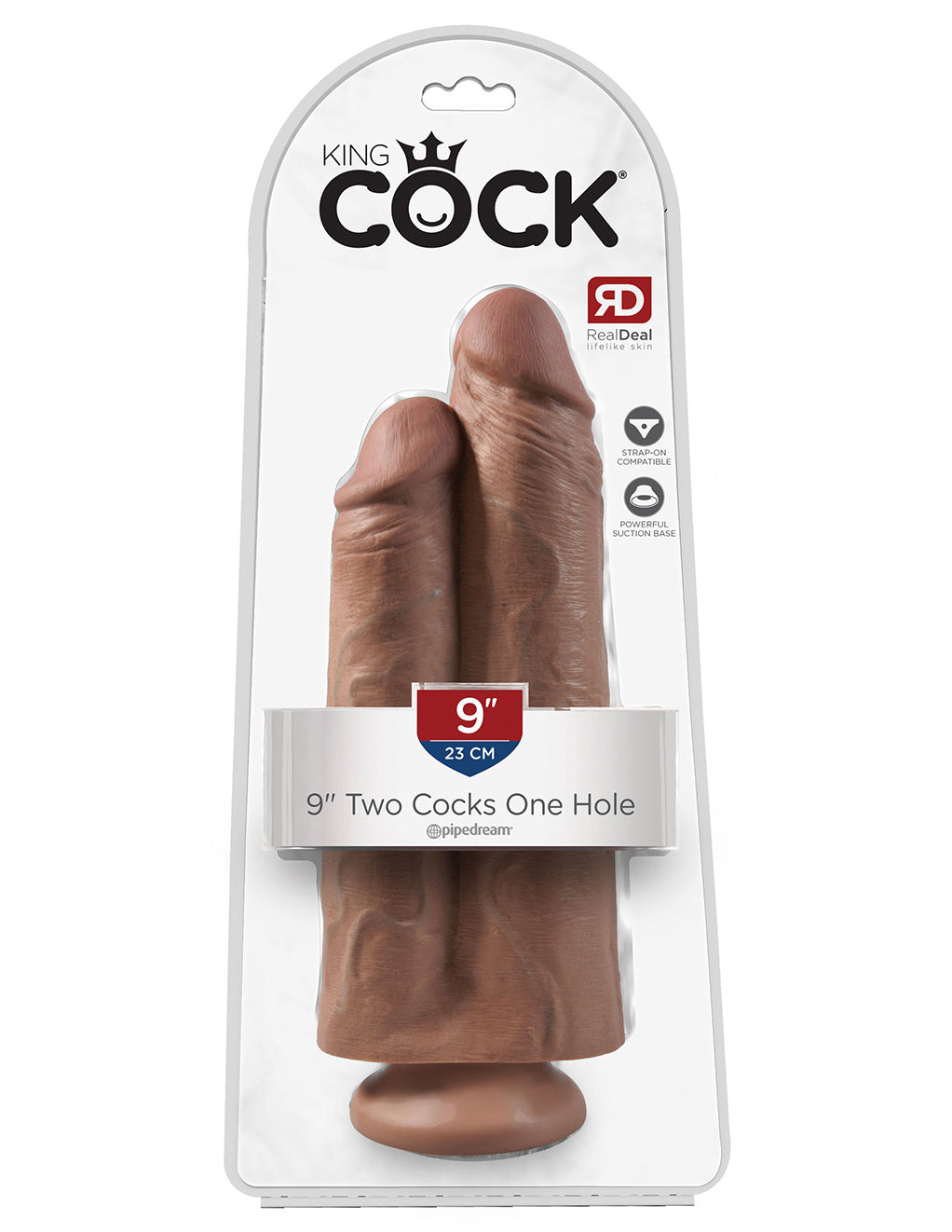 King Cock 9 Inch Two Cocks One Hole Dildo- Caramel- Package