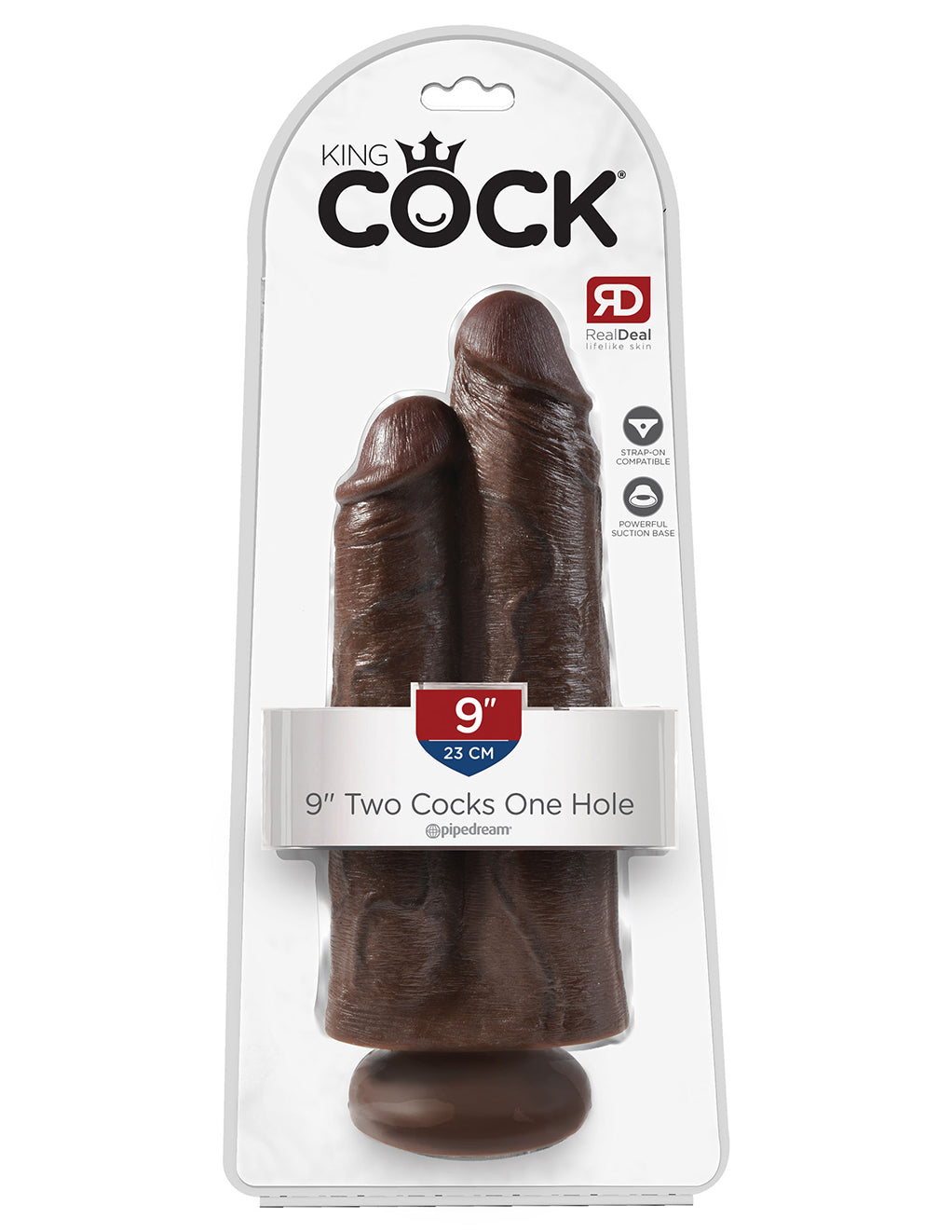 King Cock 9 Inch Two Cocks One Hole Dildo- chocolate- Package