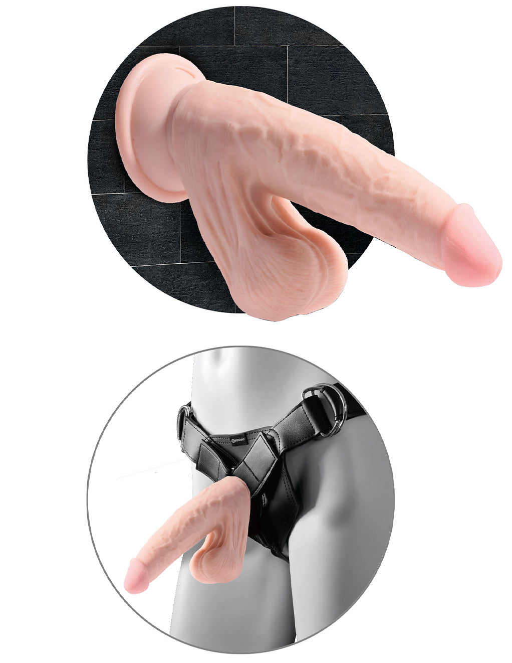 King Cock Plus 9" 3D Cock- Suction Cup Harness Diagram