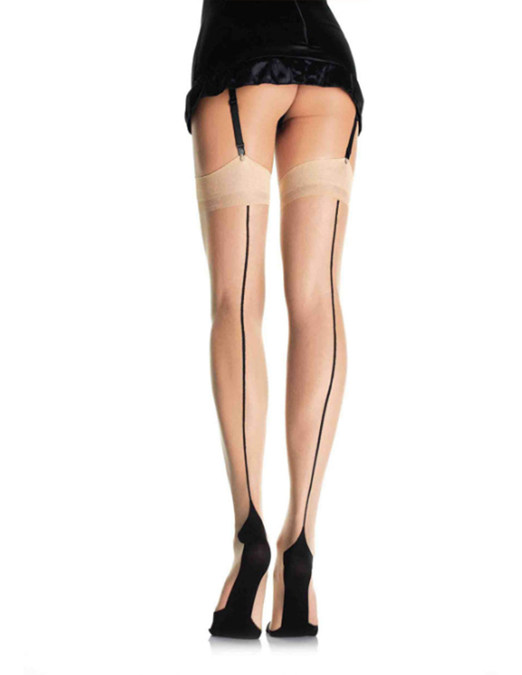 Leg Avenue Sheer Cuban Heel Backseam Thigh High Stockings- Nude