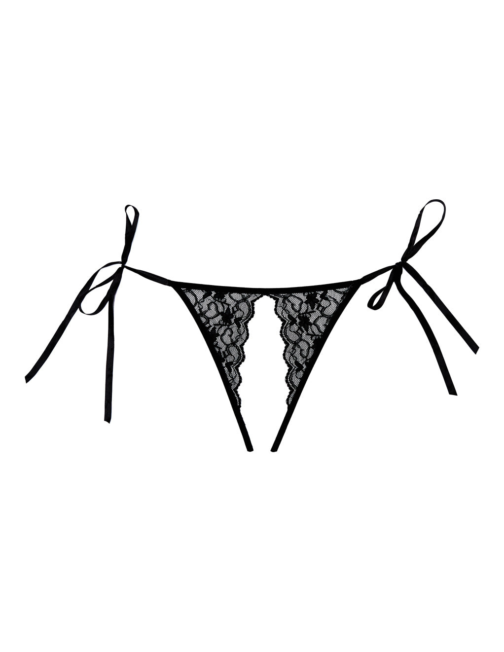 Sheer Crotchless Thong With Tie Sides- Front