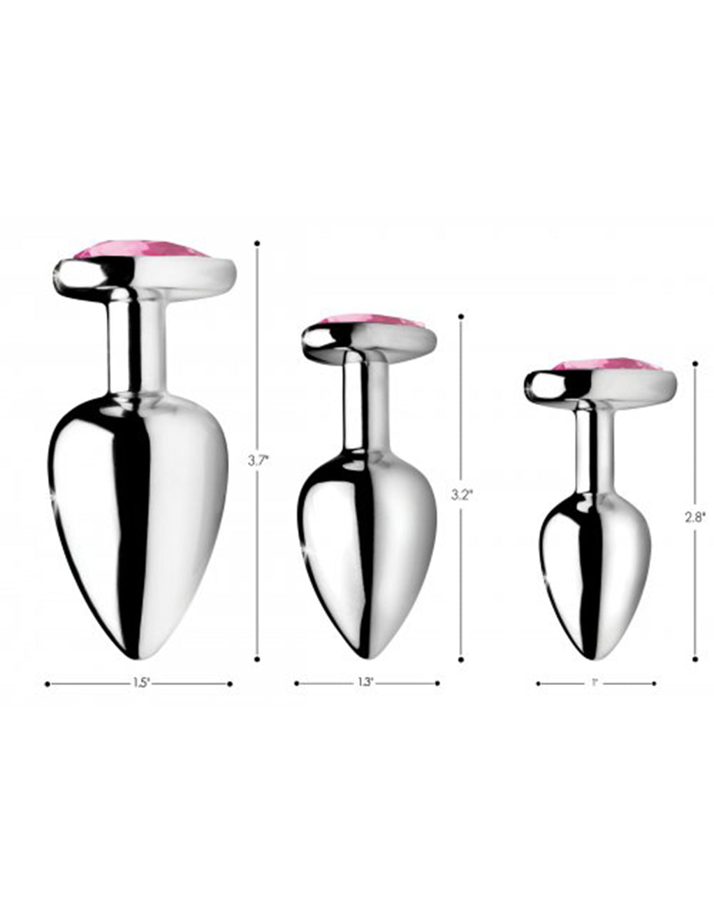 Booty Sparks Pink Heart Plug Set- Dimensions