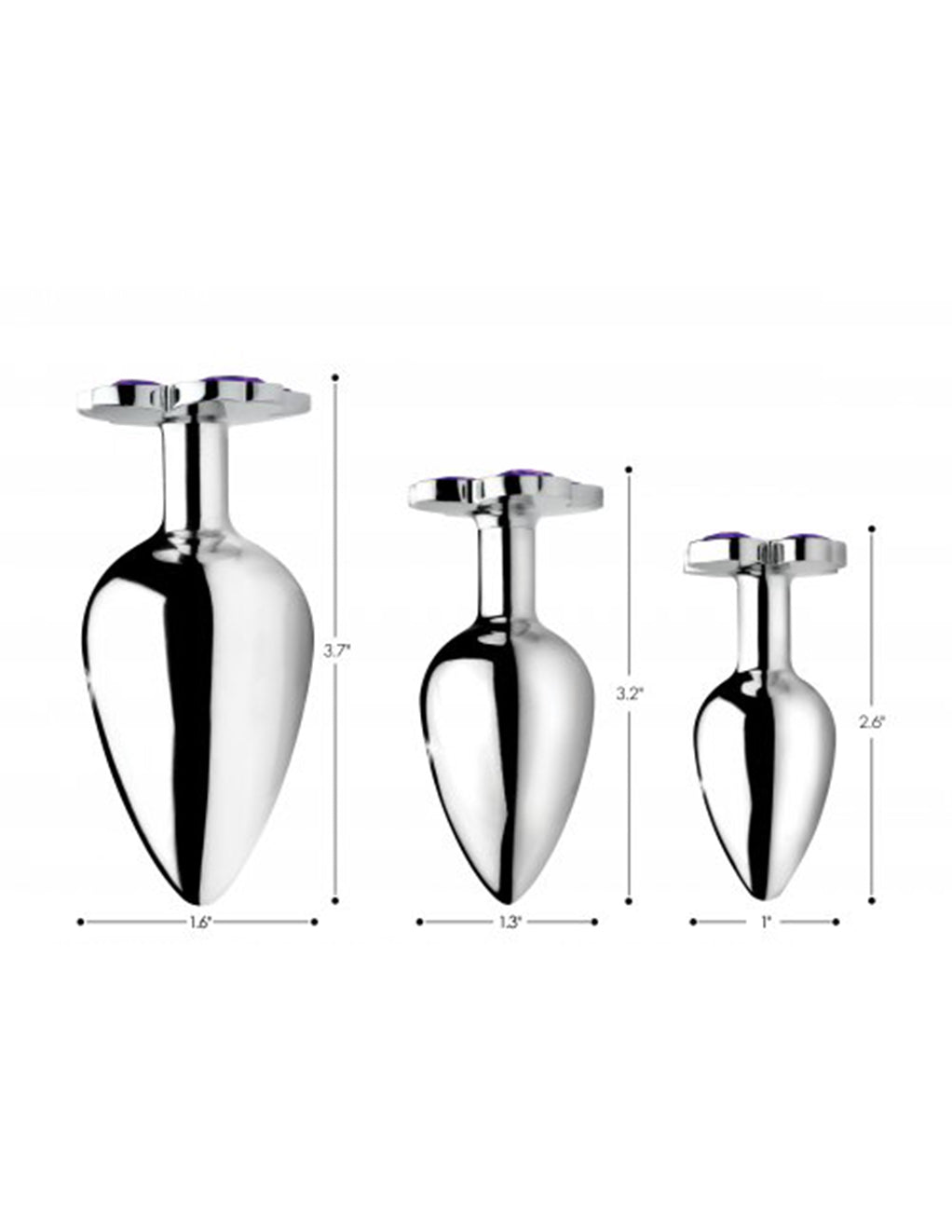 Violet Flower Gem Anal Plug Set- Size Dimensions