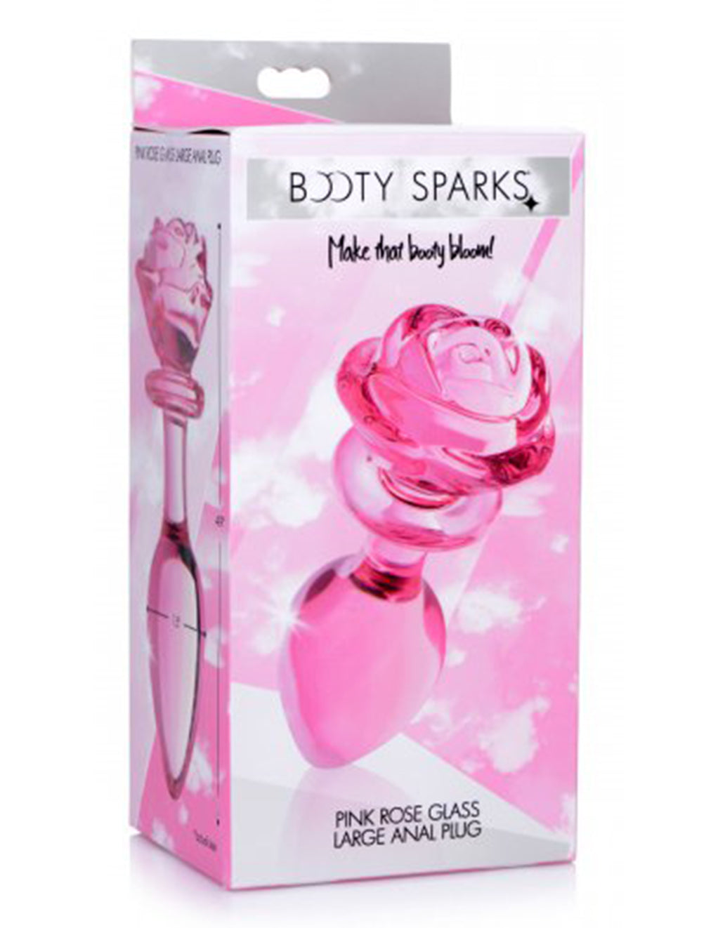 Booty Sparks Pink Rose Glass Plug- Large- Package