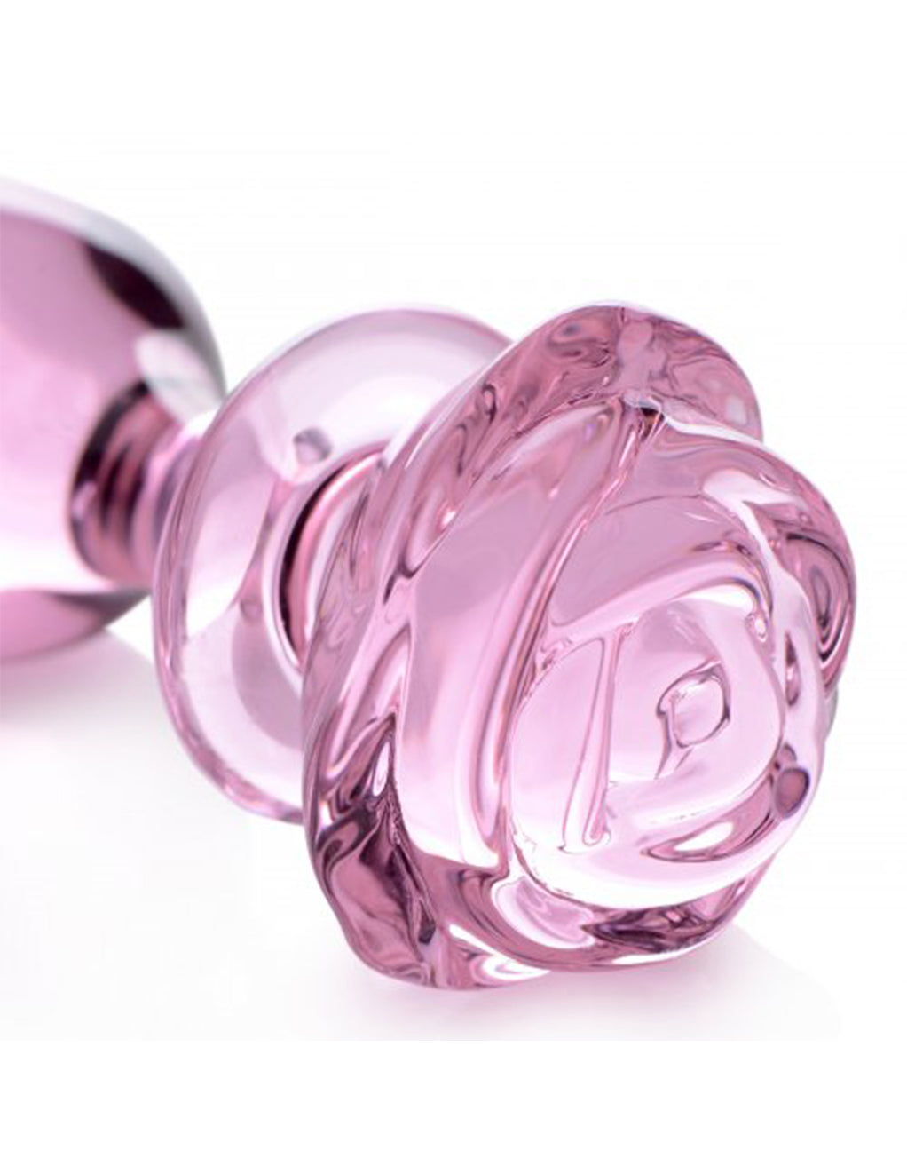 Booty Sparks Pink Rose Glass Plug- Top- Close Up