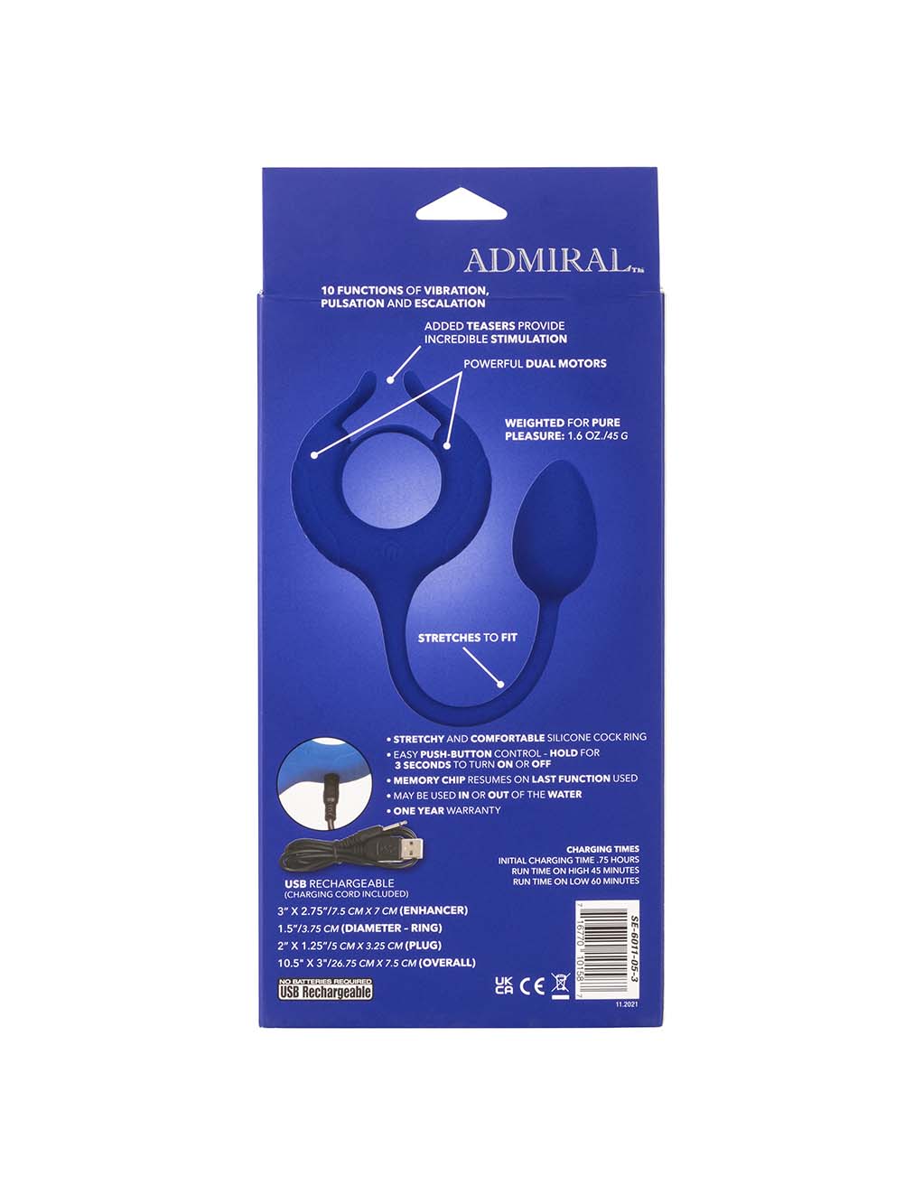 Admiral Plug & Play Weighted Cock Ring- Box Back