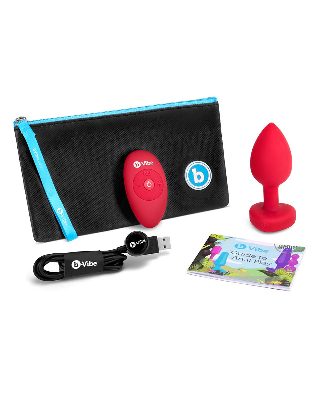 B-Vibe Vibrating Heart Plug M/L- Scarlet Ruby- kit