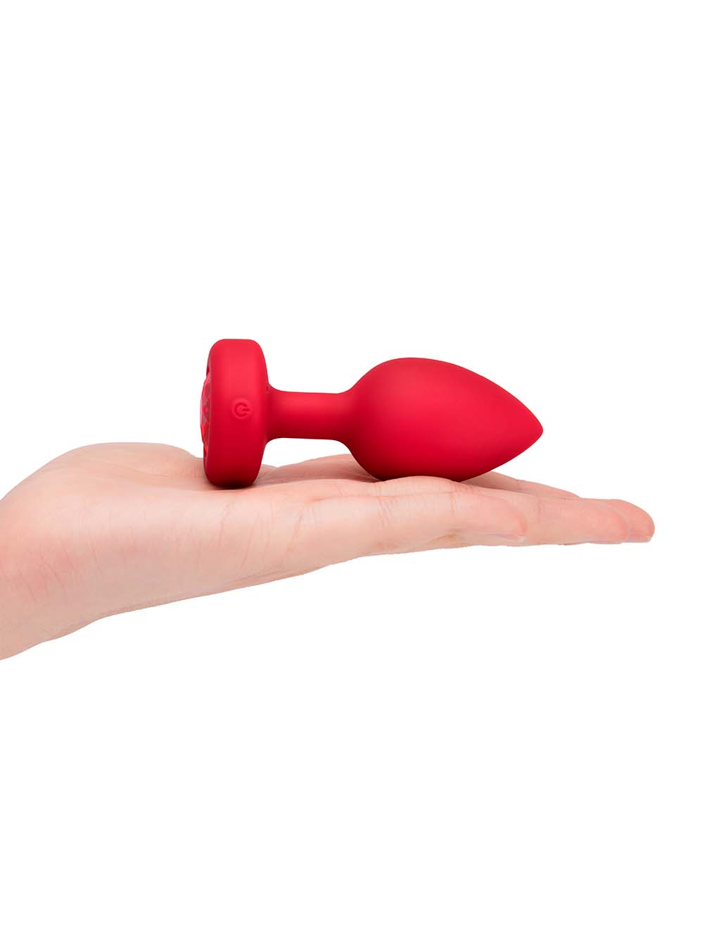B-Vibe Vibrating Heart Plug M/L- Scarlet Ruby- In Hand 4