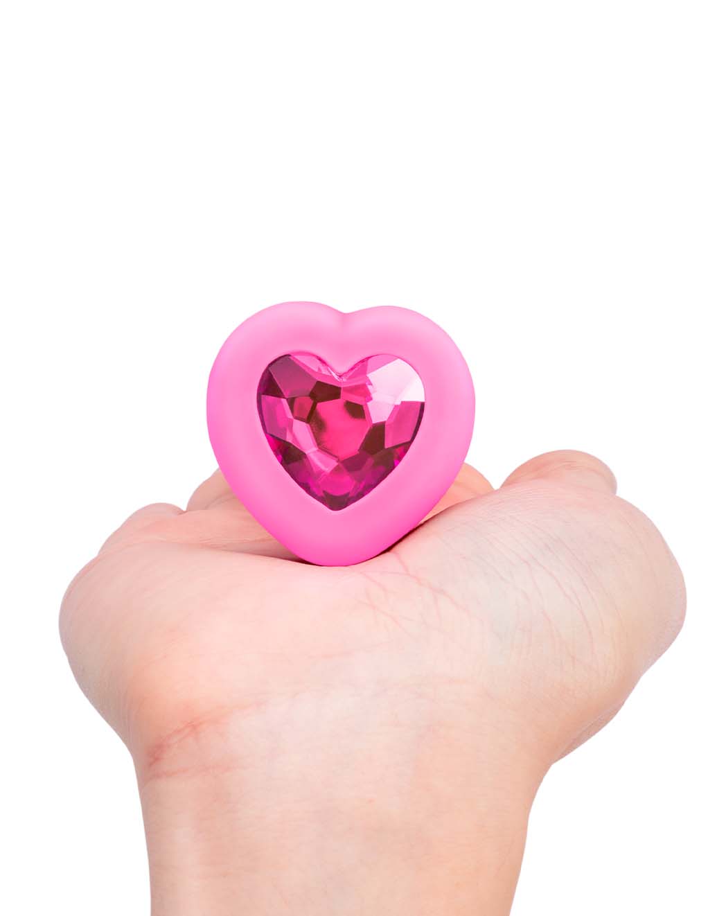 B-Vibe Vibrating Heart Plug S/M Pink Topaz- In Hand