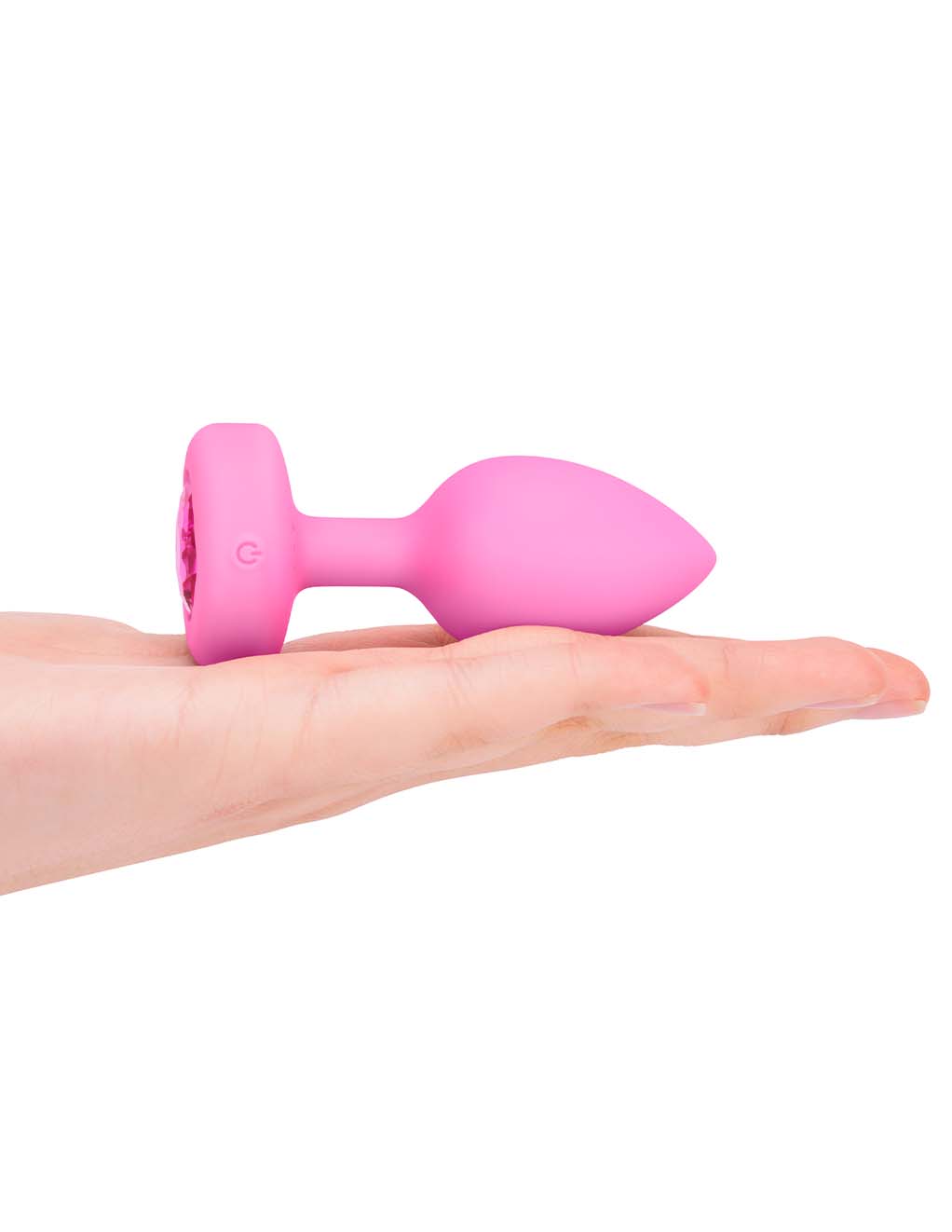 B-Vibe Vibrating Heart Plug S/M Pink Topaz- In Hand 2