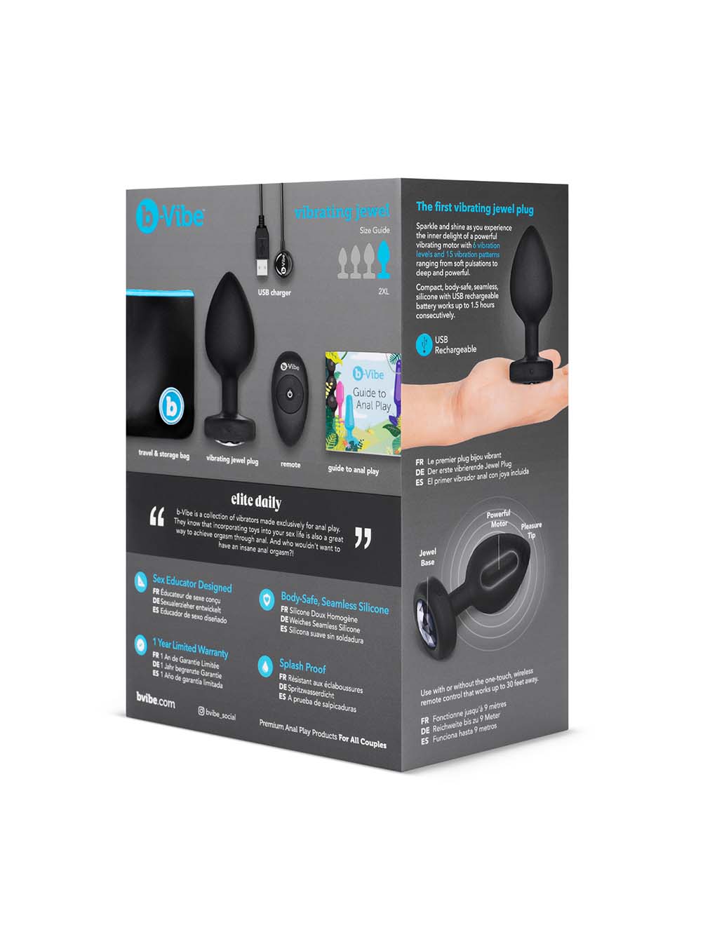 B-Vibe Vibrating Jewel Plug XXL- Box Back