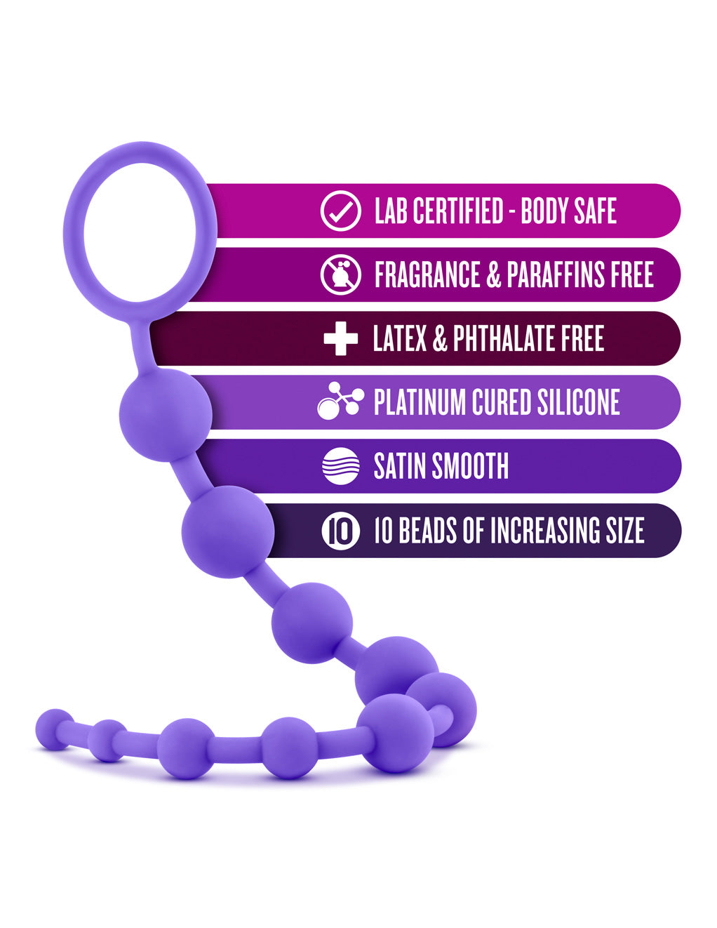 Luxe Silicone 10 Anal Beads- Purple- Features