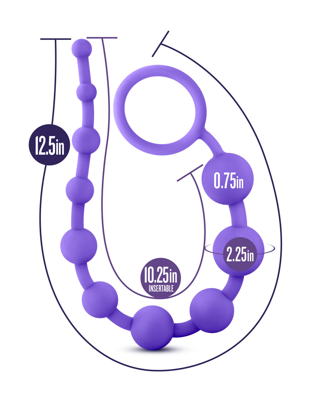 Luxe Silicone 10 Anal Beads- Purple- Sizing