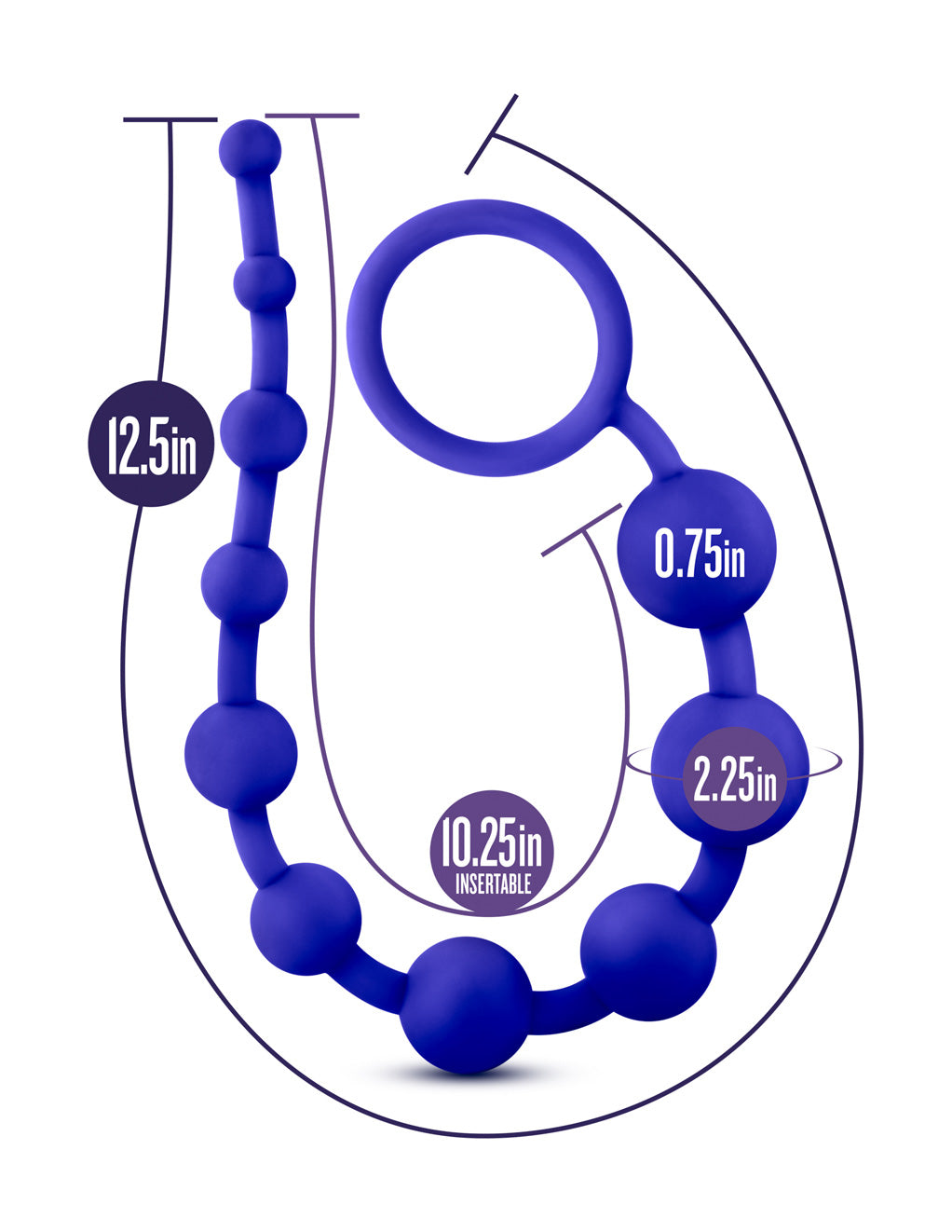 Luxe Silicone 10 Anal Beads- Indigo- Sizing