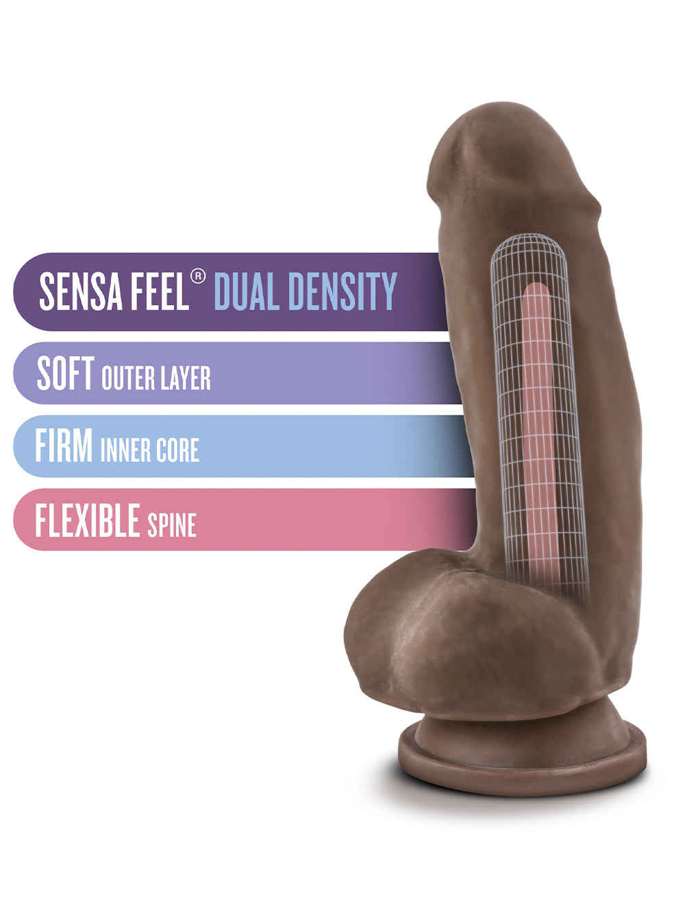 Au Naturel 7" Sensa Feel Fat Boy- Chocolate- Dual-Density Diagram