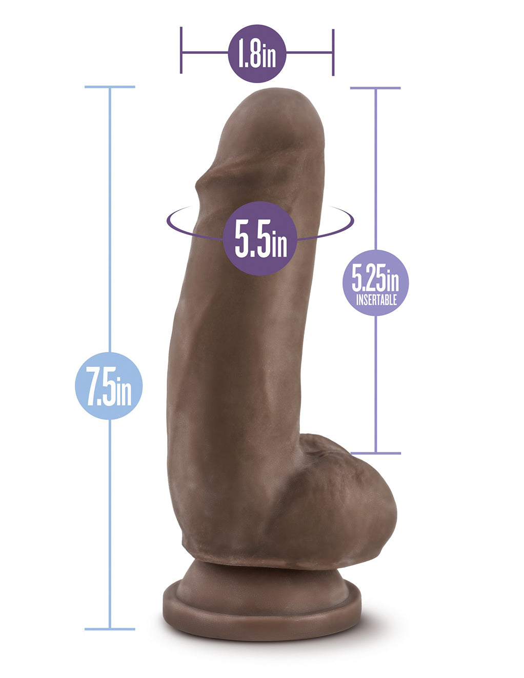 Au Naturel 7" Sensa Feel Fat Boy- Chocolate- Size Diagram