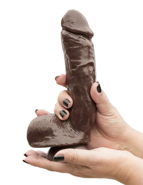 X5 Hard On Realistic Suction Cup Dildo- Brown- Hand