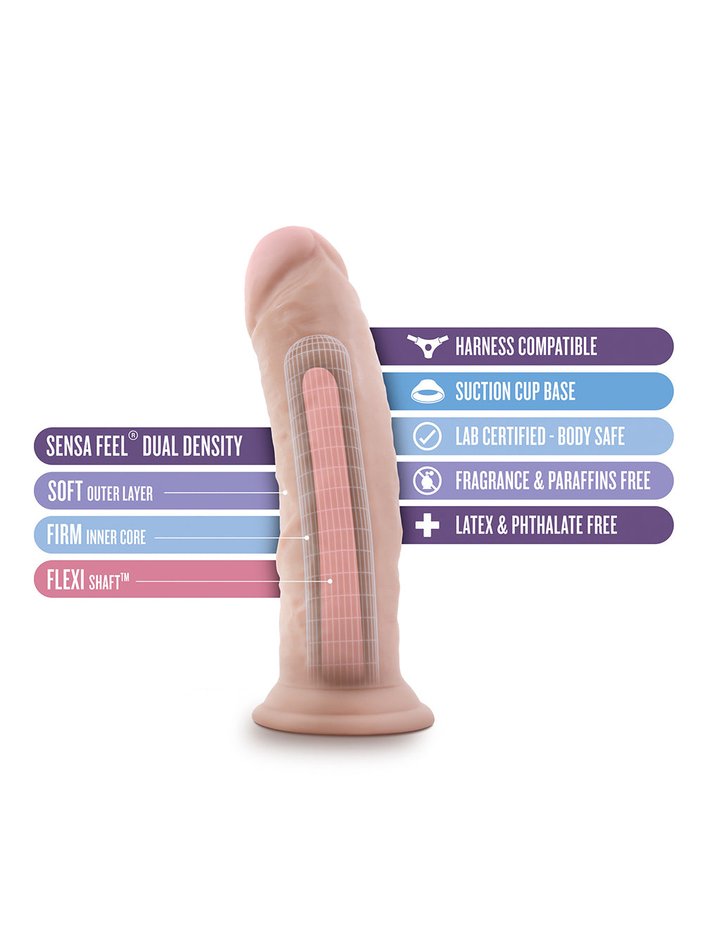 Au Naturel 8 Inch Realistic Dildo- Vanilla- Dual Density