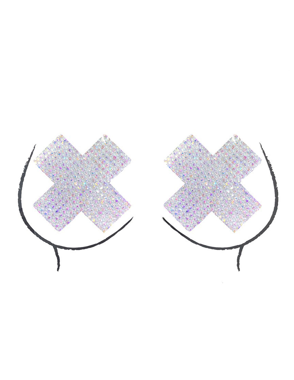 Foxi Crumpet Rhinestone X Pasties- Front- On Drawn Model