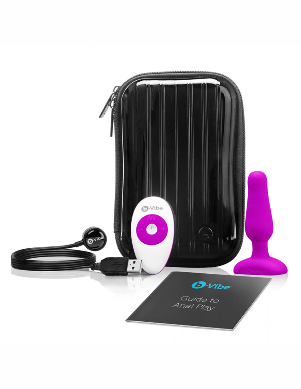 B-Vibe Novice Vibrating Plug- Fuchsia- Box Contents