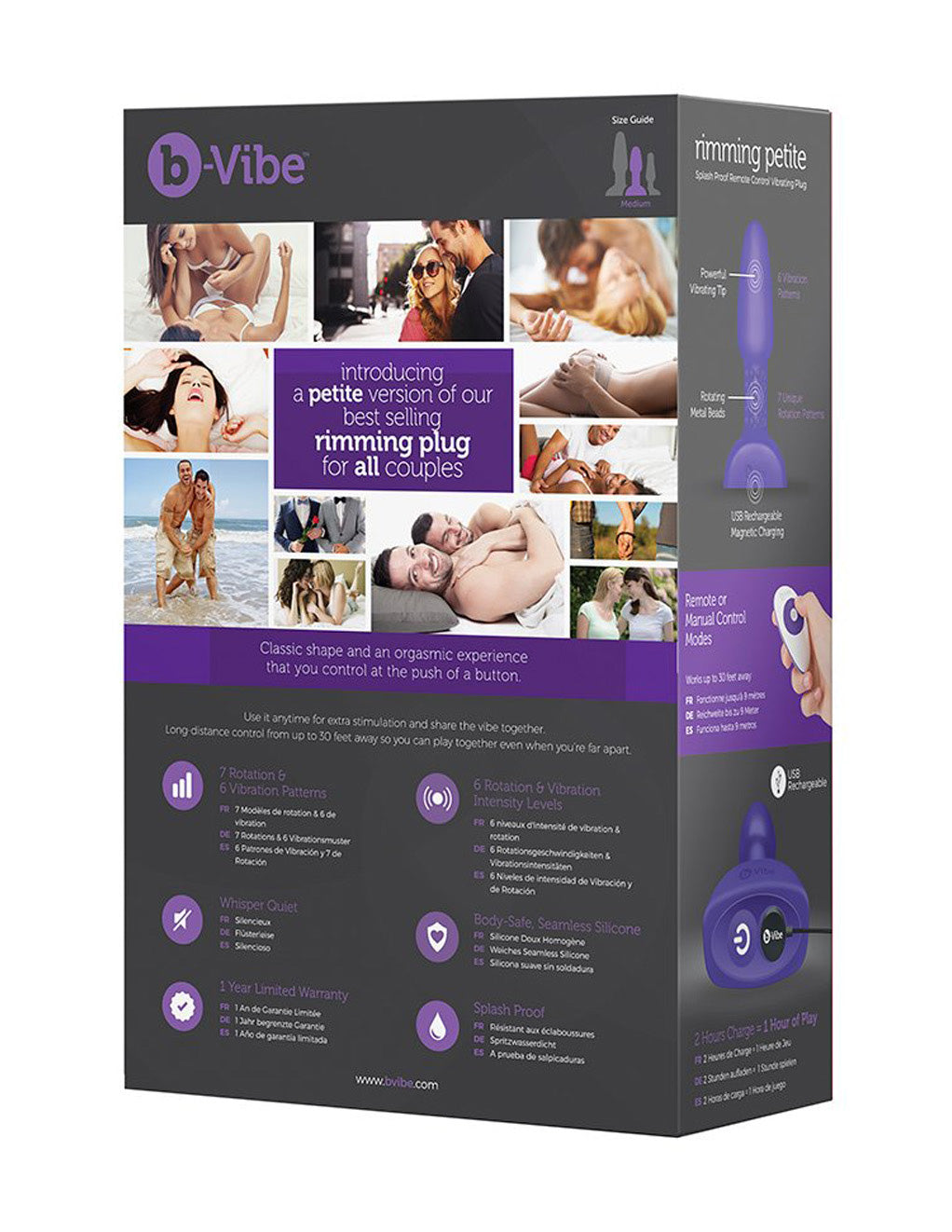 B-Vibe Petite Rimming Butt Plug- Purple- Box- Back