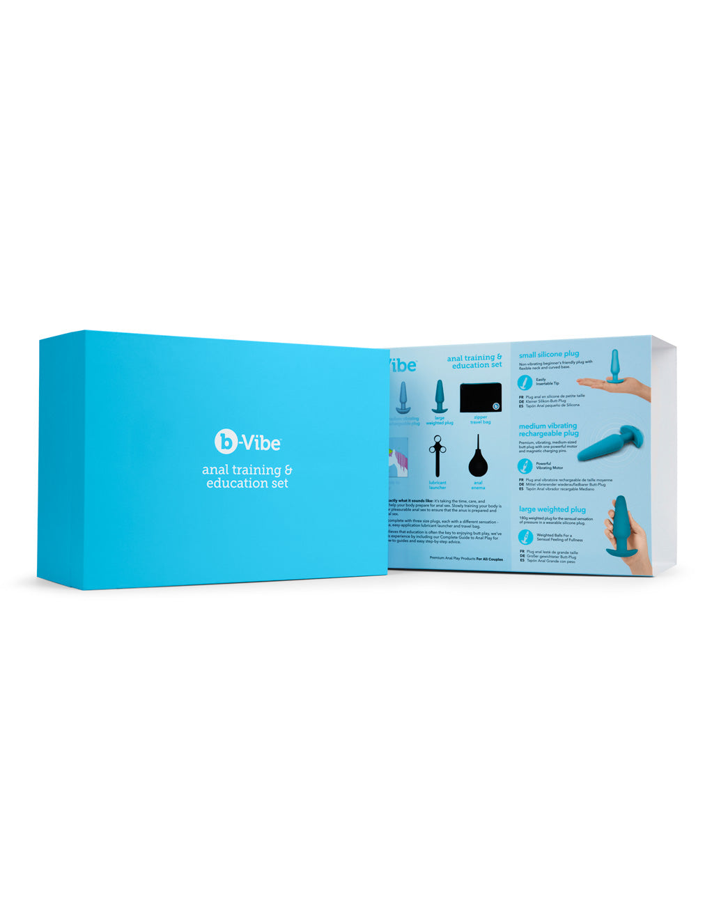 B-Vibe Anal Training & Education Set- Box- Blue- Back