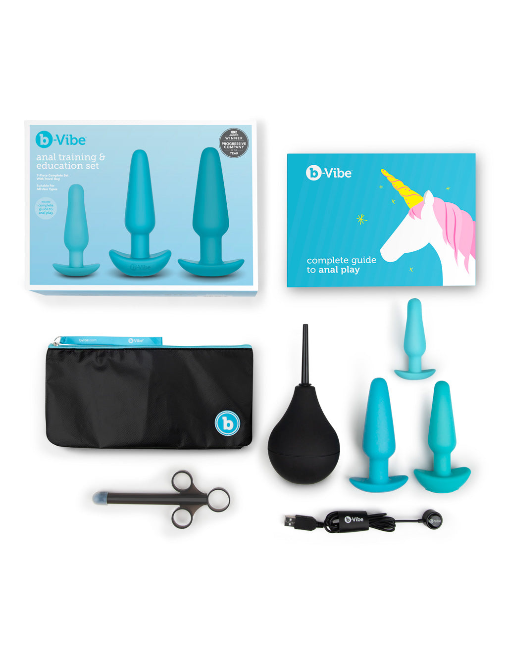 B-Vibe Anal Training & Education Set- Contents- Blue- Box