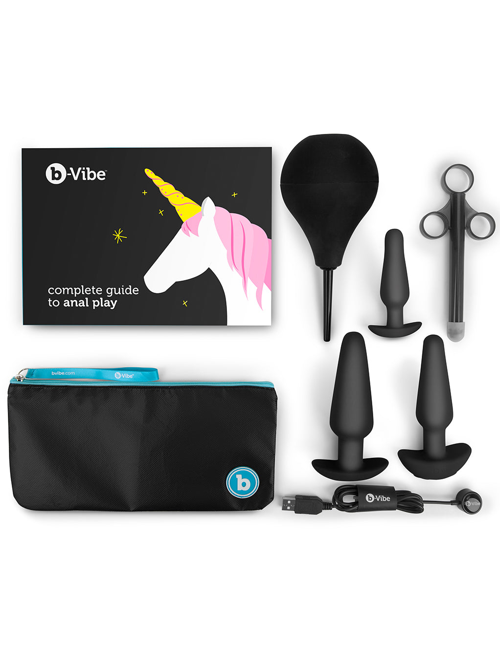 B-Vibe Anal Training & Education Set- Black- Set with book