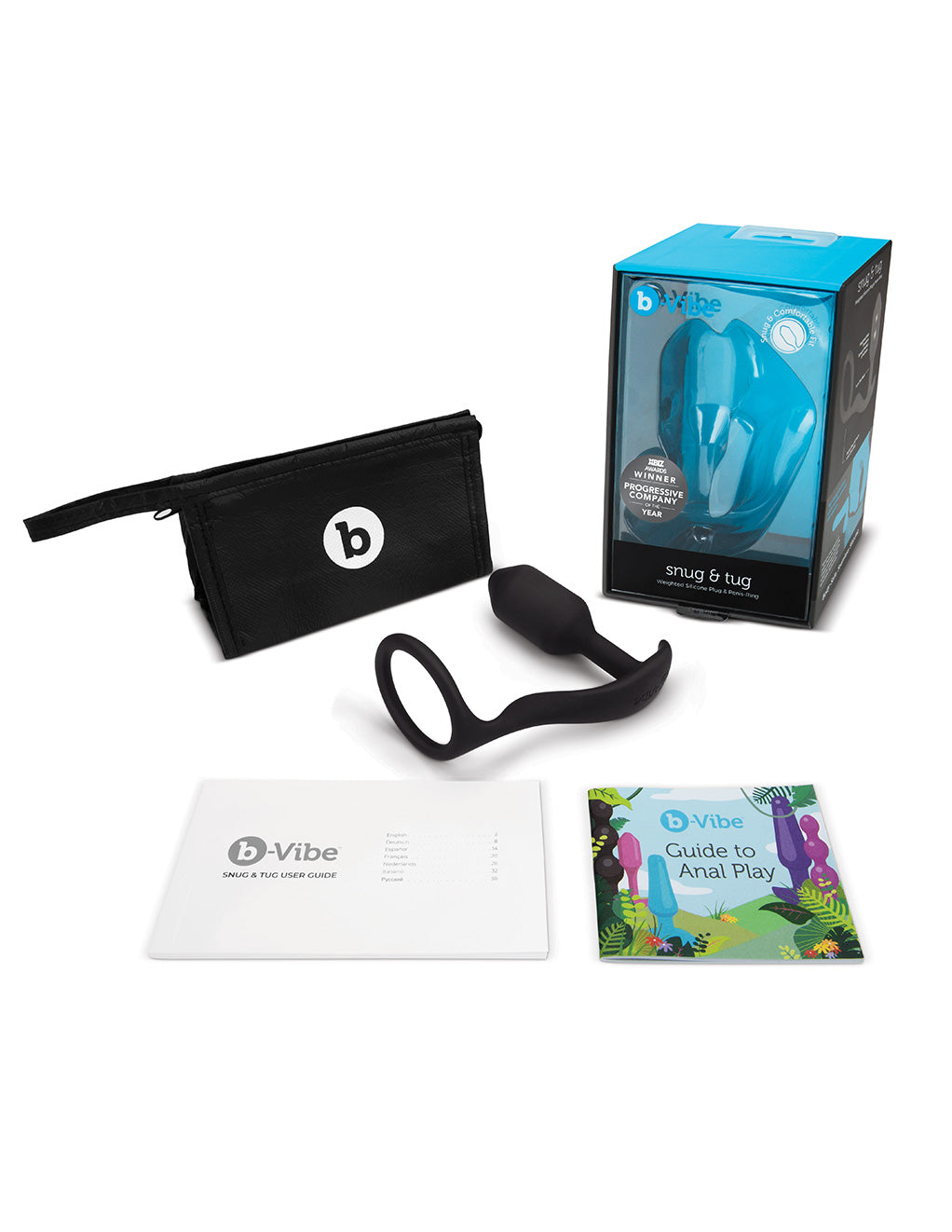 B-Vibe Snug & Tug Weighted Silicone Anal Plug and Cock Ring- Contents