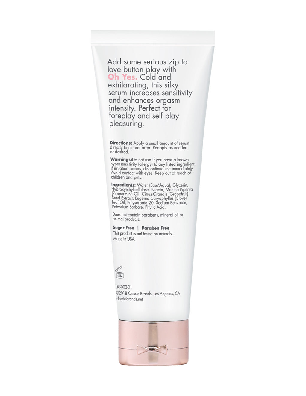 Oh Yes Clitoral Stimulant Cooling 1oz Tube Back