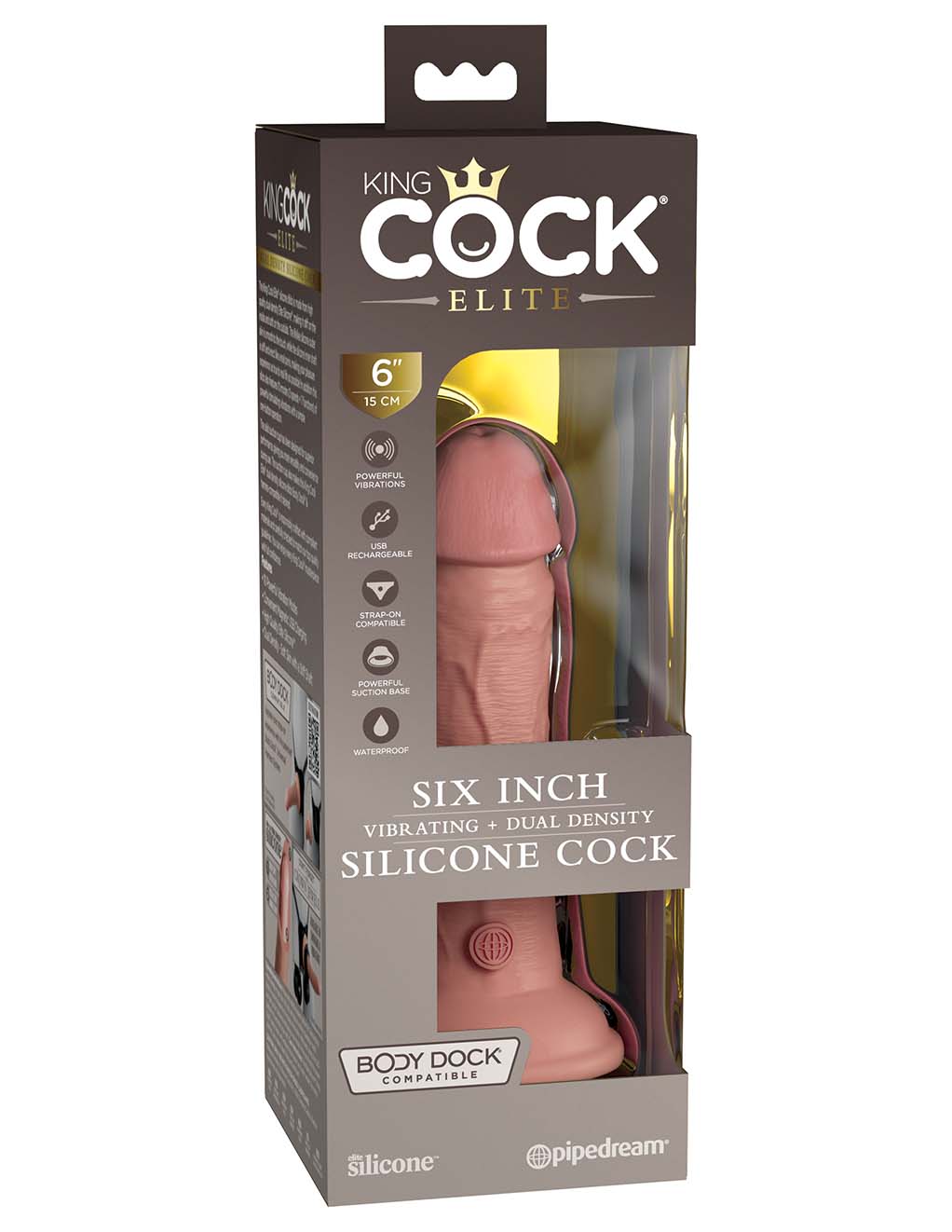 King Cock Elite 6" Vibrating Cock- Light- Box