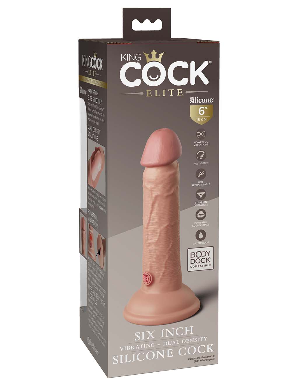 King Cock Elite 6" Vibrating Cock- Light -Box Back