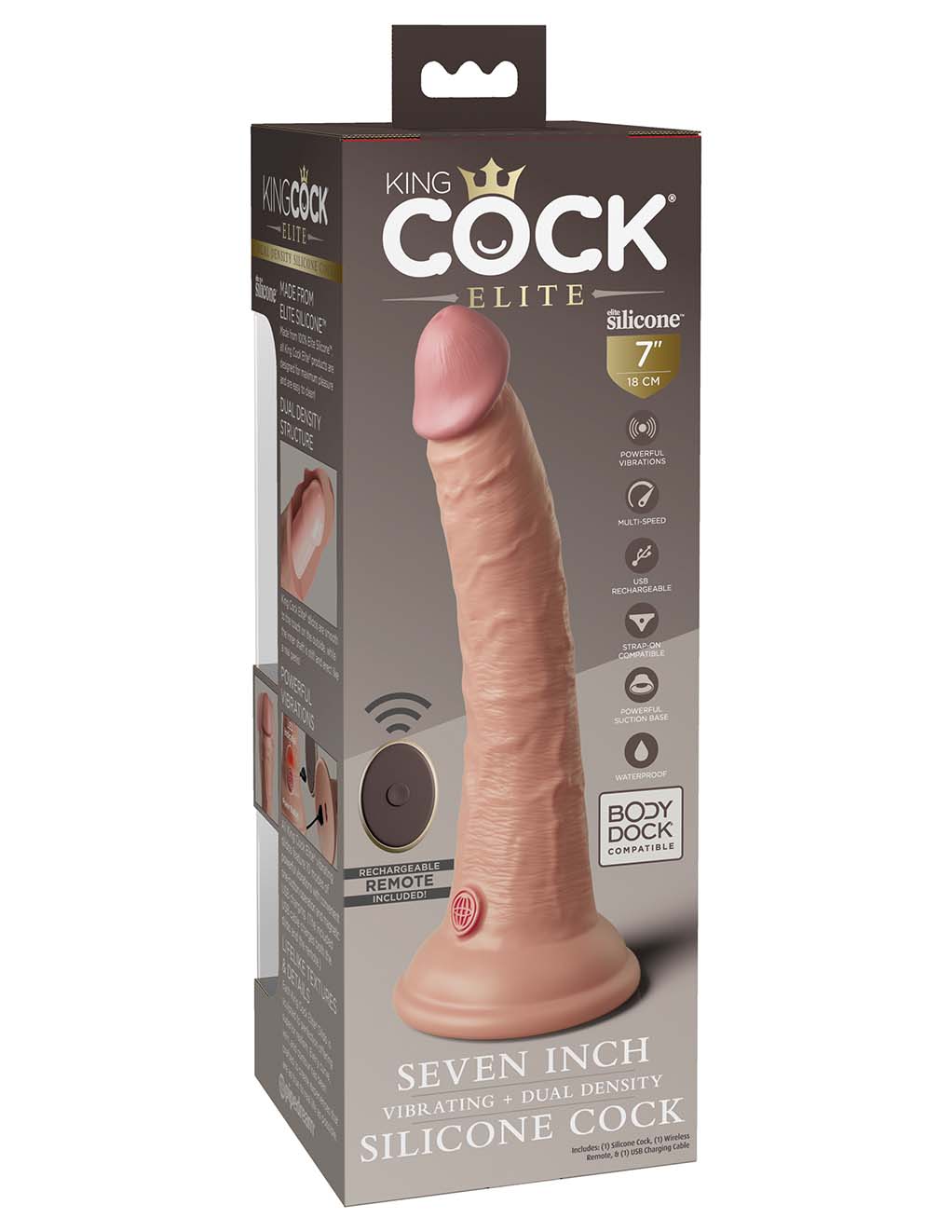 King Cock Elite 7" DD Vibe Cock- Light- Box Back