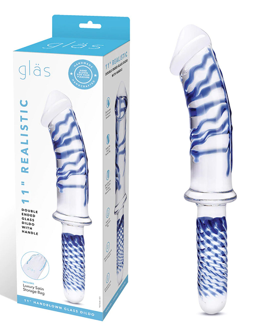 Glas 11" Double Ended Dildo w/ Handle- Package