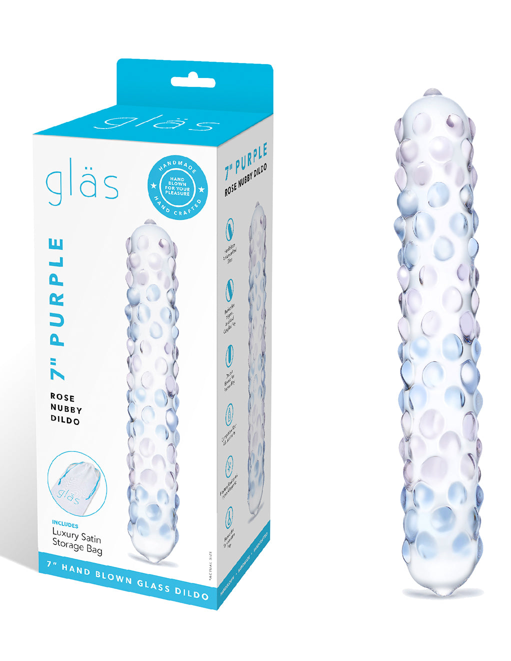 Glas 7" Purple Rose Nubby Dildo- Package- Front