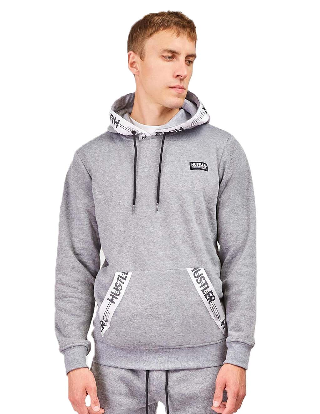 HUSTLER® Tape Hoodie- Heather Grey- Front