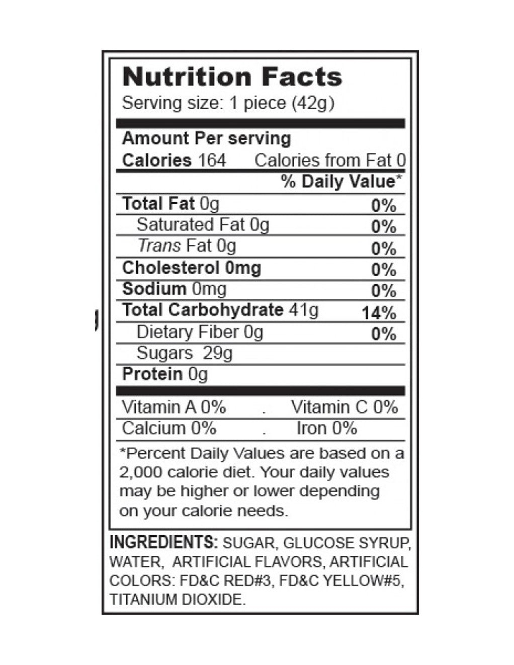 Candy Ball Gag- Nutrition facts
