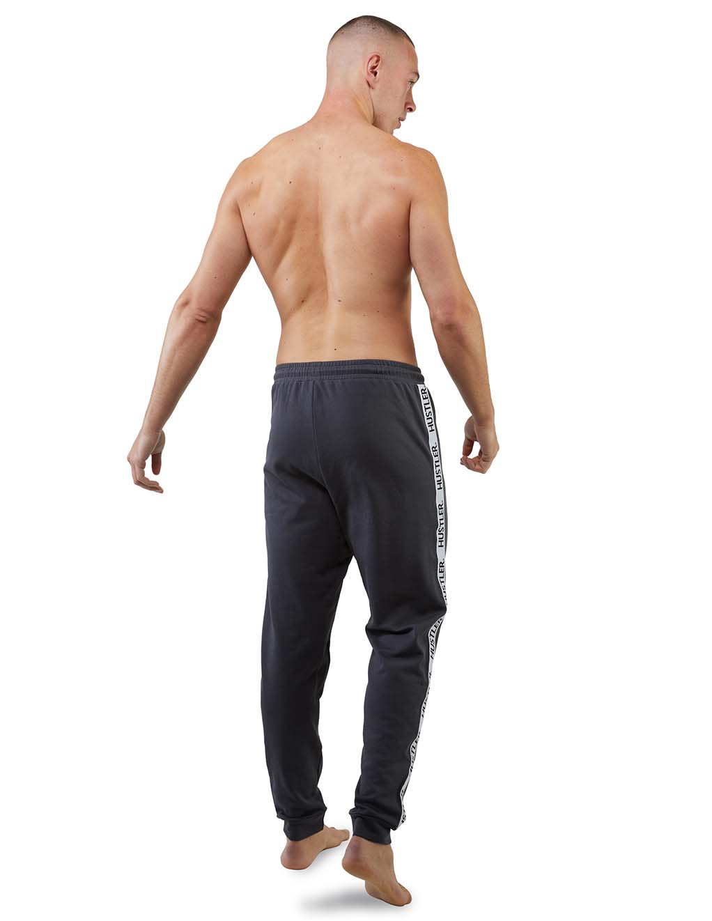 HUSTLER Logo Tape Joggers- Grey back