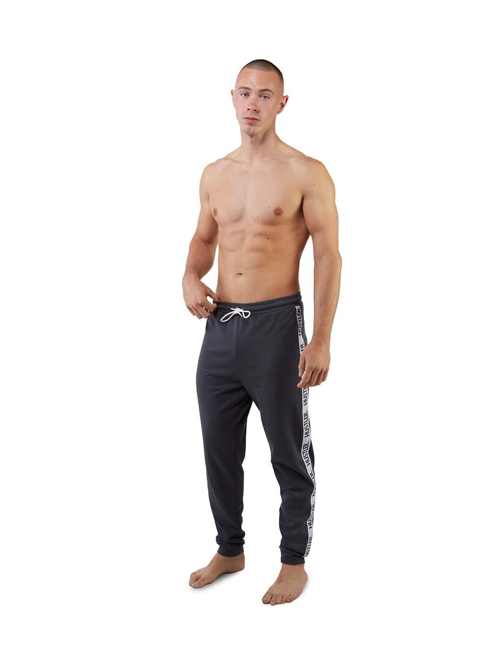 HUSTLER Logo Tape Joggers- Grey front