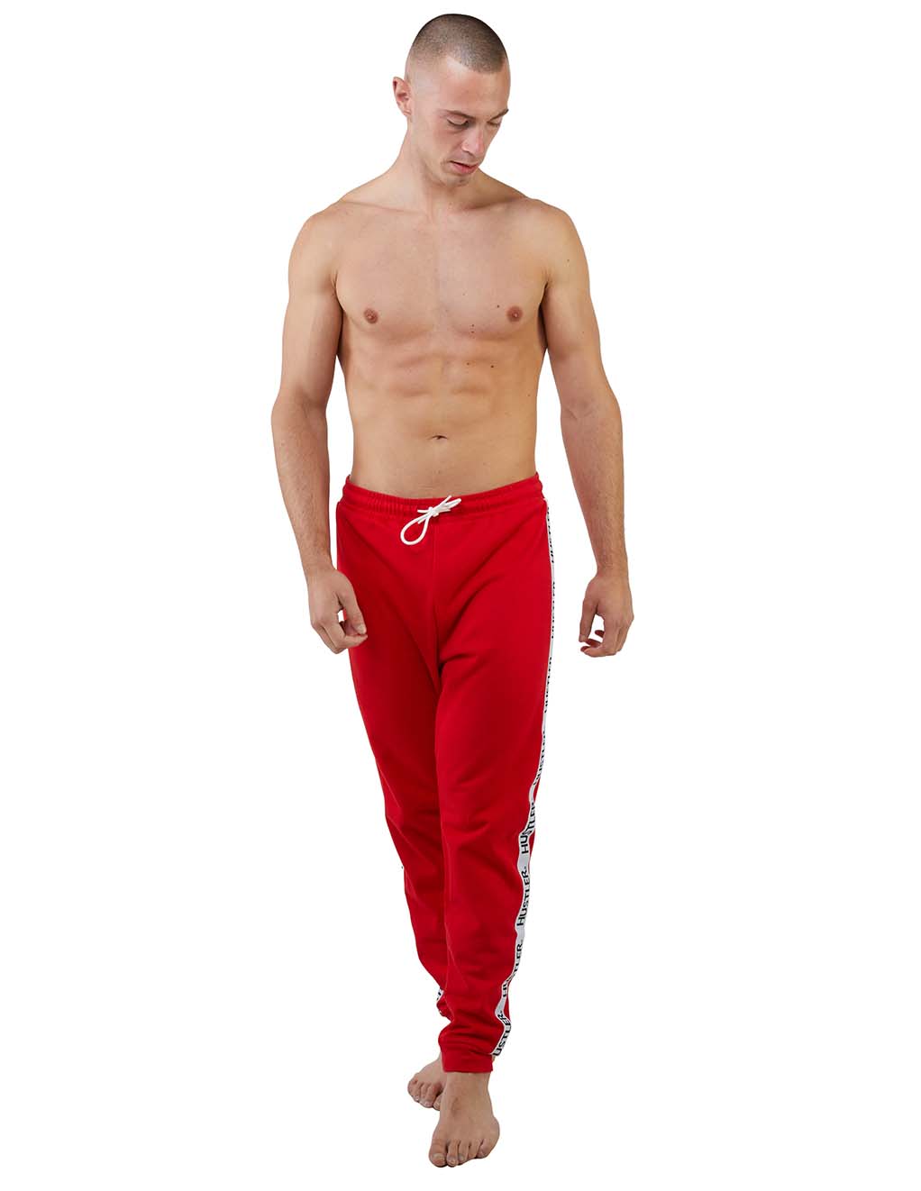 HUSTLER Logo Tape Joggers- Red front