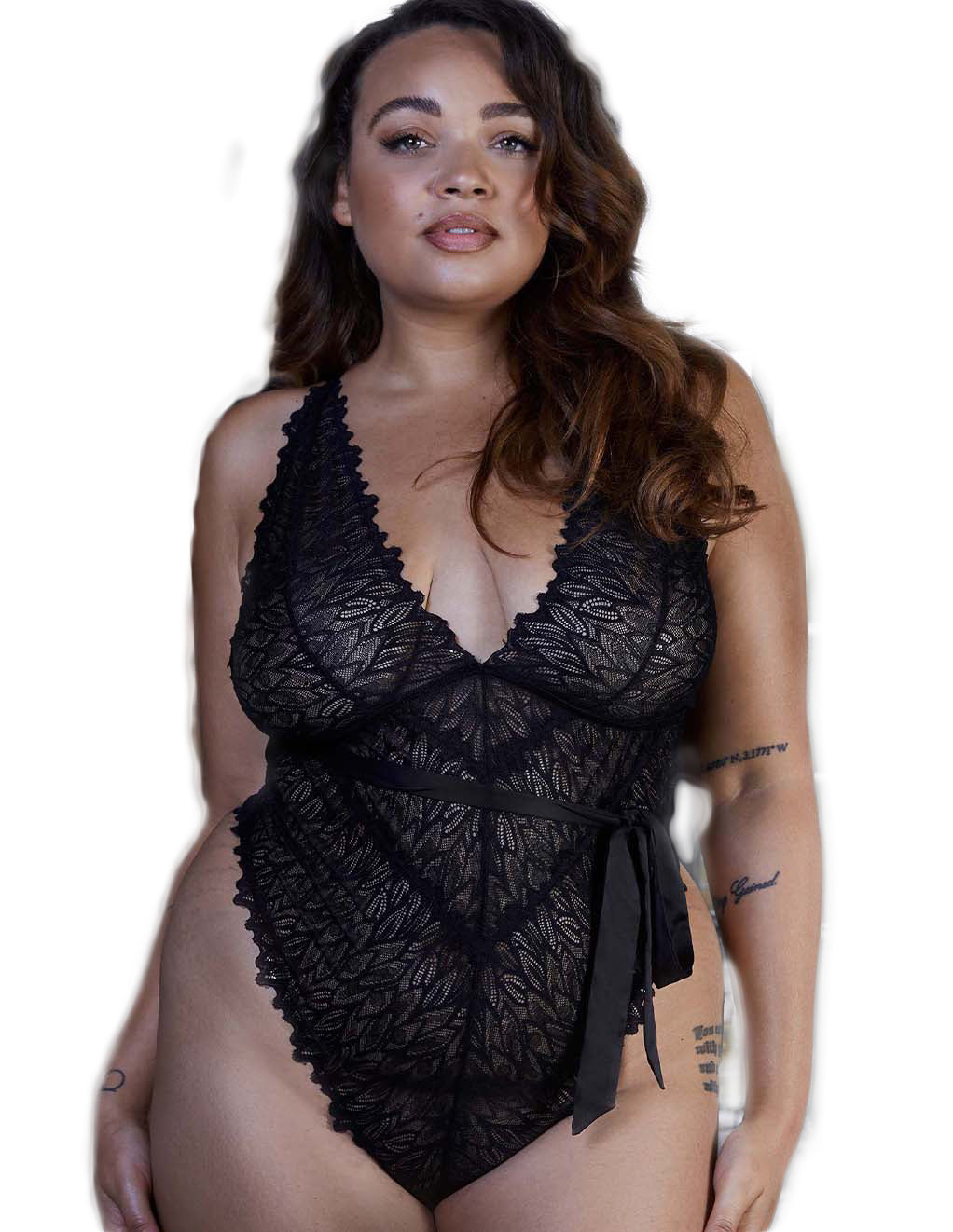 HUSTLER® Apex Plunge Teddy- Black- Front on model
