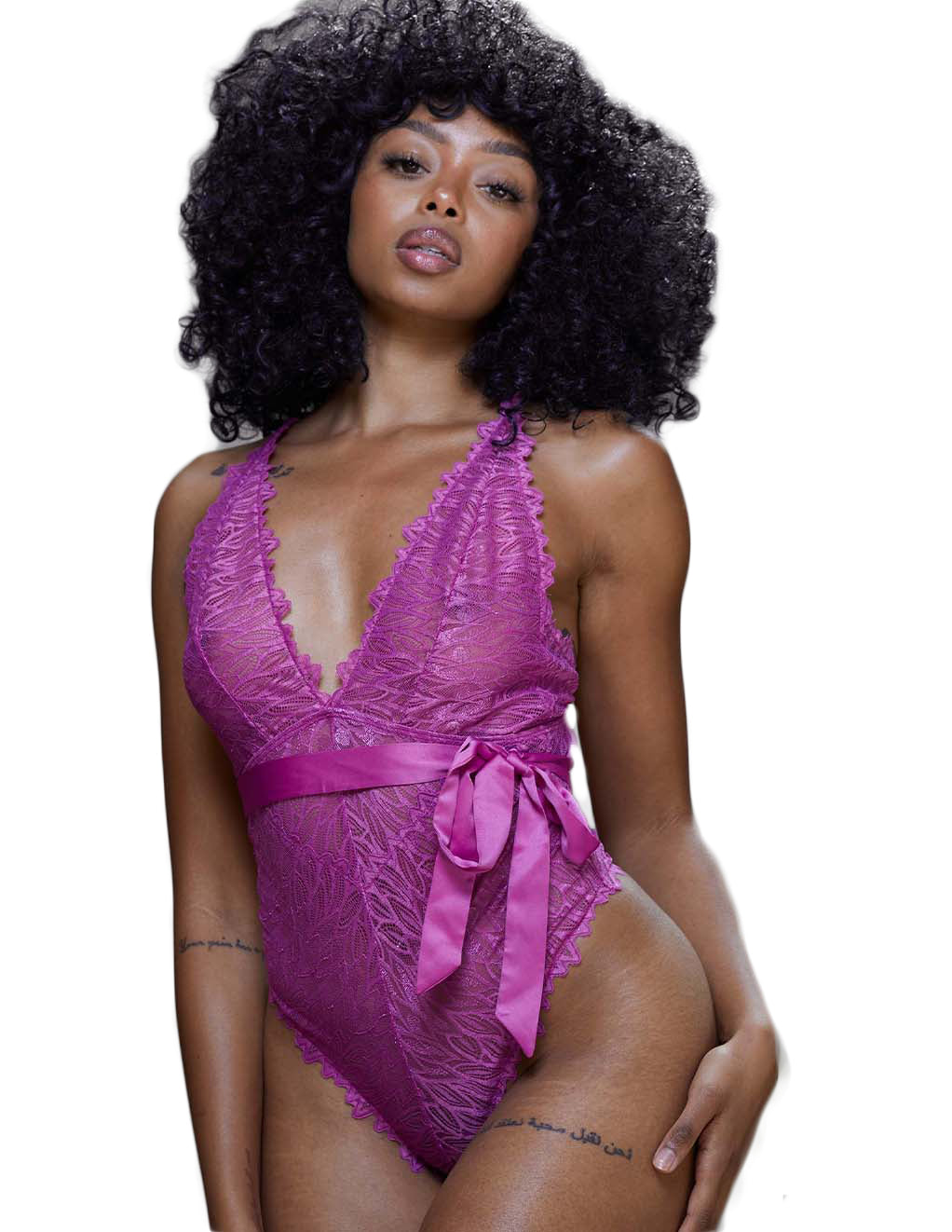HUSTLER® Apex Plunge Teddy- Violet- Front on model
